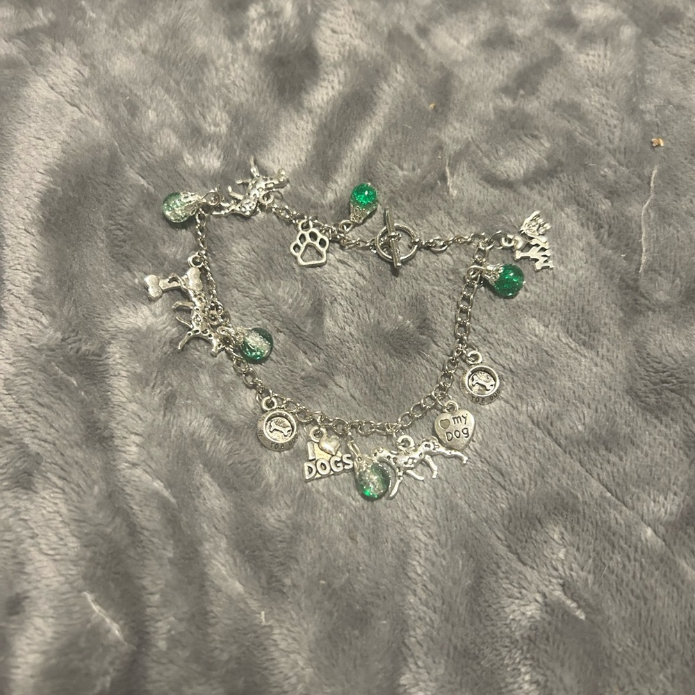 Silver and Green Charm Bracelet